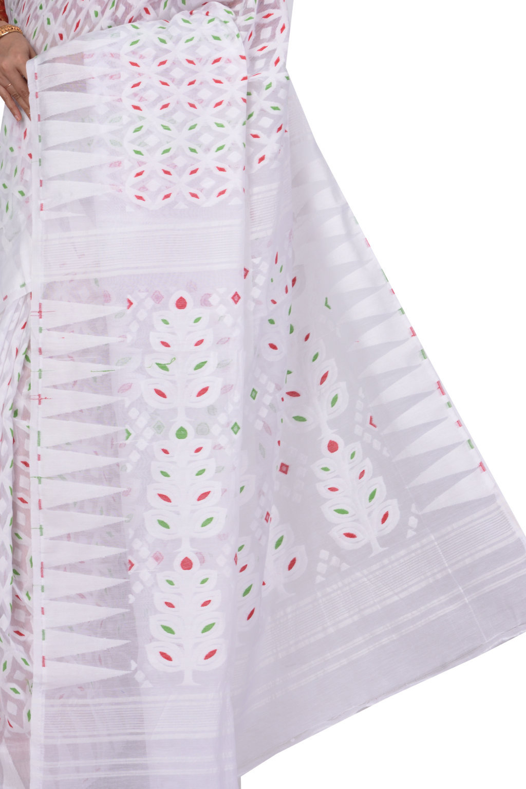 White Pure Cotton Minakari_Jmdni Jamdani Saree (694)